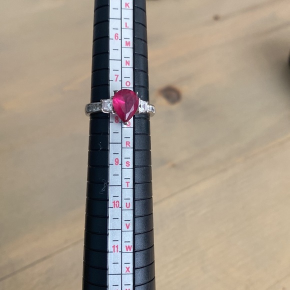 925 sterling silver pink ruby teardrop rhinestone ring - Picture 6 of 7